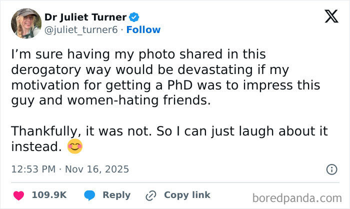 Tweet from woman with PhD addressing derogatory comments, highlighting women’s success and resilience on social media. Tweet from woman with PhD addressing derogatory comments, highlighting women’s success and resilience on social media.