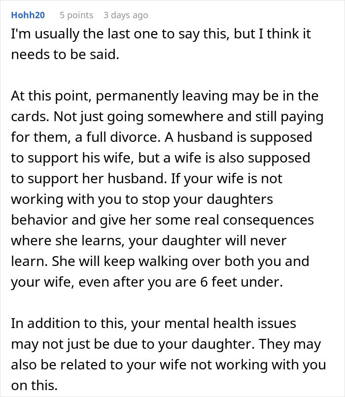 Man suffering teen&rsquo;s rude attitude, considering dumping whole family due to ongoing behavior and lack of spousal support.