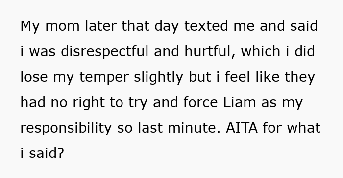 Text message expressing frustration about being forced to take responsibility for girlfriend&rsquo;s son as a free babysitter.