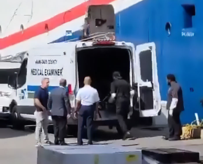 Medical examiner and officials at a cruise ship dock investigating the teen's body found stuffed under cruise bed stepbrother case.