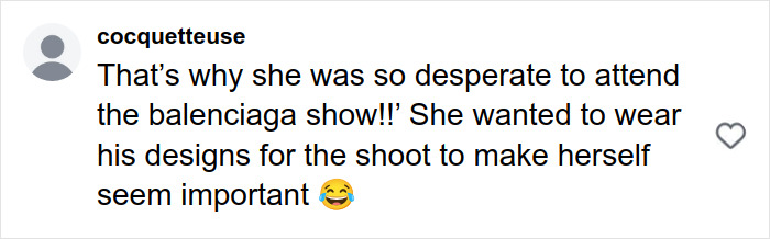 Comment on Meghan Markle's Harper&rsquo;s Bazaar moment, discussing Balenciaga show and fashion choices with a laughing emoji.