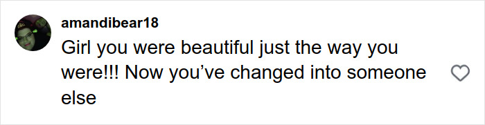 Comment text on social media expressing mixed feelings about transformation and stretch marks on your skin.