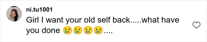 Social media comment expressing shock and sadness about someone's transformation related to stretch marks on skin.