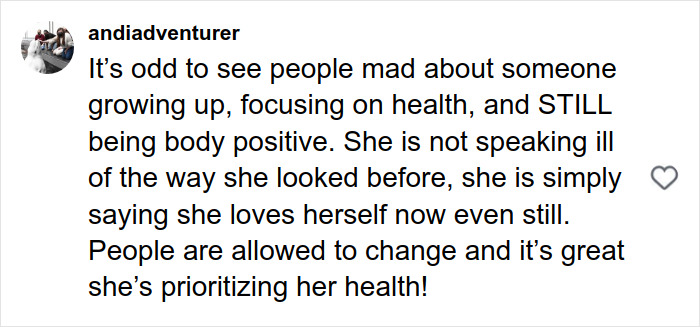 Comment highlighting the importance of health and body positivity despite changes and stretch marks on your skin.