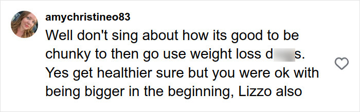 Comment criticizing weight loss and body image, discussing health and size in a social media post about stretch marks on your skin.