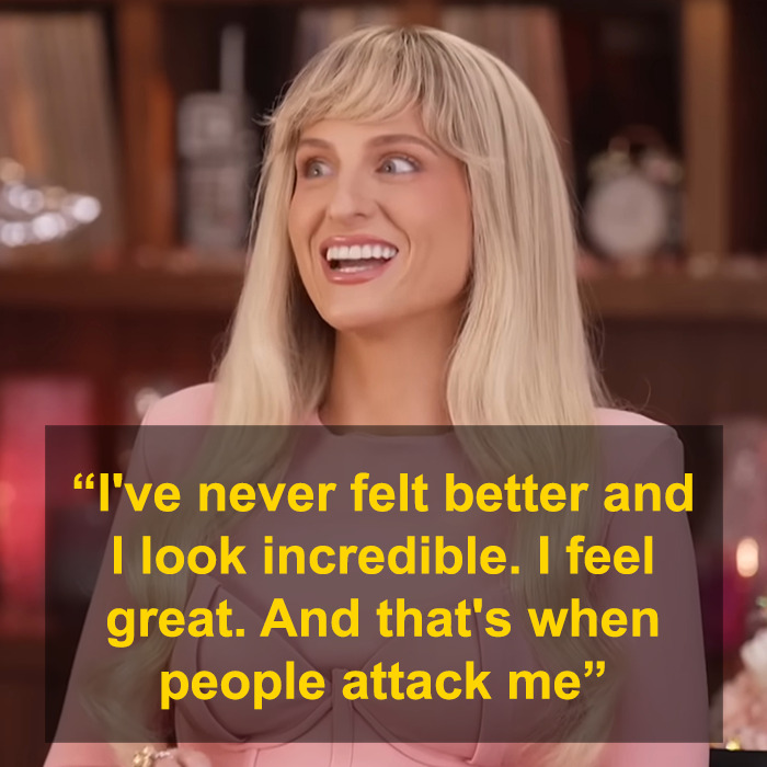 Meghan Trainor smiling confidently, addressing stretch marks on your skin and responding to criticism about her transformation.