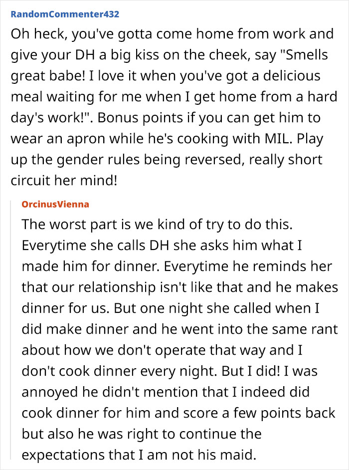 Text conversation about mil expecting Thanksgiving dinner after a 12-hour shift, discussing cooking and gender roles. Text conversation about mil expecting Thanksgiving dinner after a 12-hour shift, discussing cooking and gender roles.