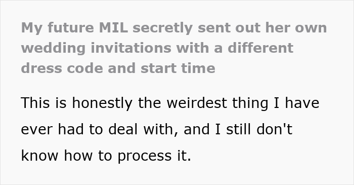 Bride shocked after mother-in-law secretly sends wedding invites with different dress code and time to protect family image