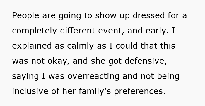 Text excerpt about bride shocked after MIL sends secret wedding invites to protect family image, showing conflict and defensiveness.