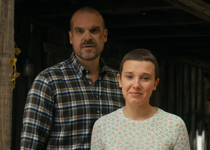 Millie Bobby Brown and David Harbour on Stranger Things set amid bullying rumors discussion.