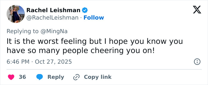 Tweet showing support for actress Ming-Na Wen as she opens up about her mom&rsquo;s insults and why she became an actor.