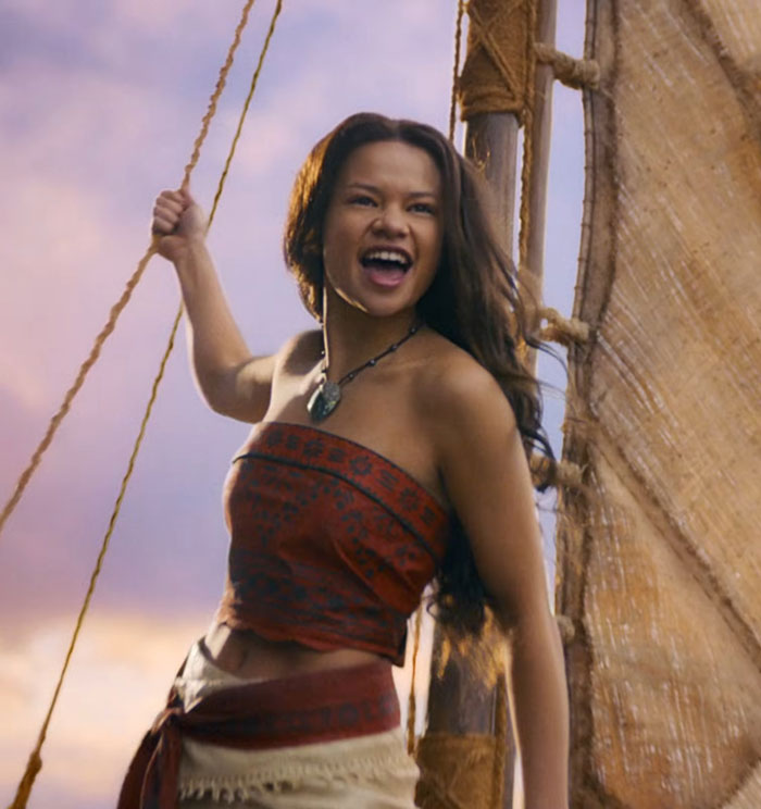 Live-action Moana actress on a boat, fans discuss change to star's appearance sparking Disney racism claims.