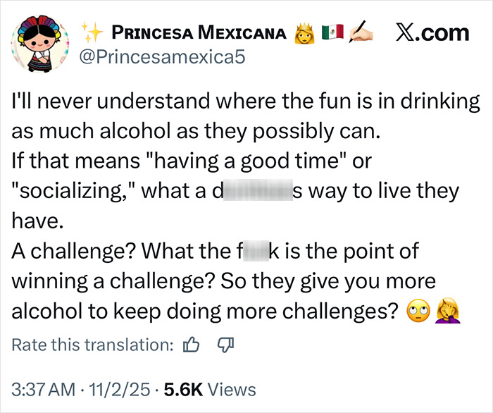 Tweet expressing confusion over drinking challenges and alcohol consumption after fatal nightclub challenge involving 23YO mom.