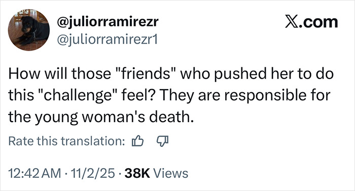 Tweet discussing a 23-year-old mom's birthday celebration gone wrong after a fatal nightclub challenge.