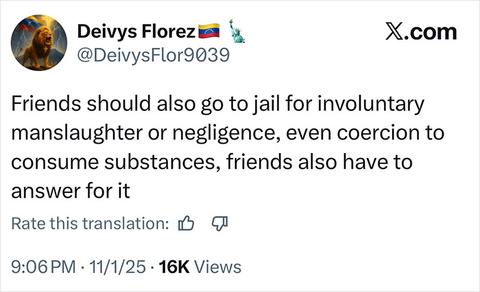 Tweet discussing legal responsibility of friends in a fatal nightclub challenge during 23YO mom's birthday celebration.
