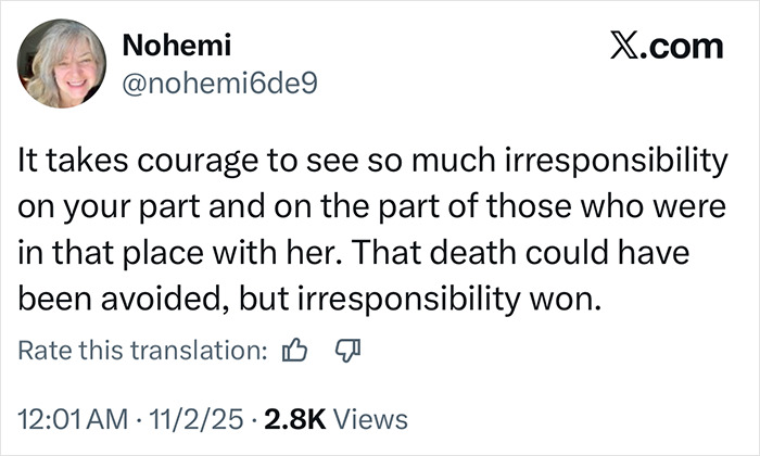 Twitter post discussing irresponsibility related to a 23-year-old mom's birthday celebration and fatal nightclub challenge.