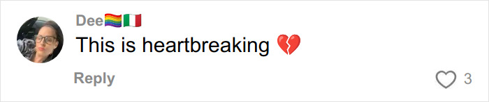 Comment by Dee with pride and Italy flags, expressing heartbreak with a broken heart emoji on social media post.