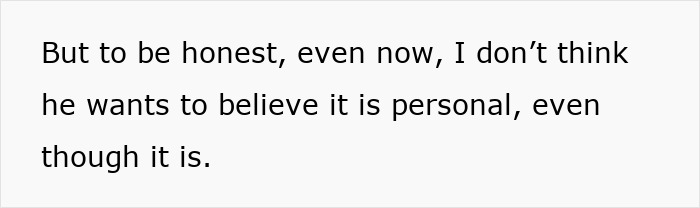 Text on a plain white background discussing a personal conflict involving a father-in-law treating his daughter-in-law poorly.
