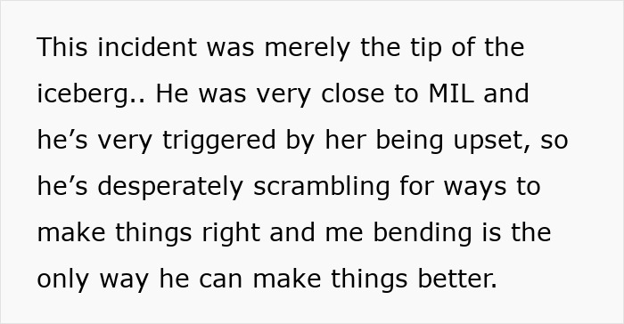 Text excerpt about father-in-law treating daughter-in-law poorly and husband upset when she bans them from home.