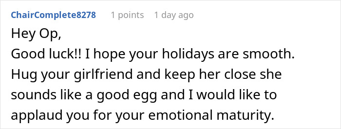Screenshot of a supportive online comment encouraging emotional maturity after a man cuts ties with his mother.