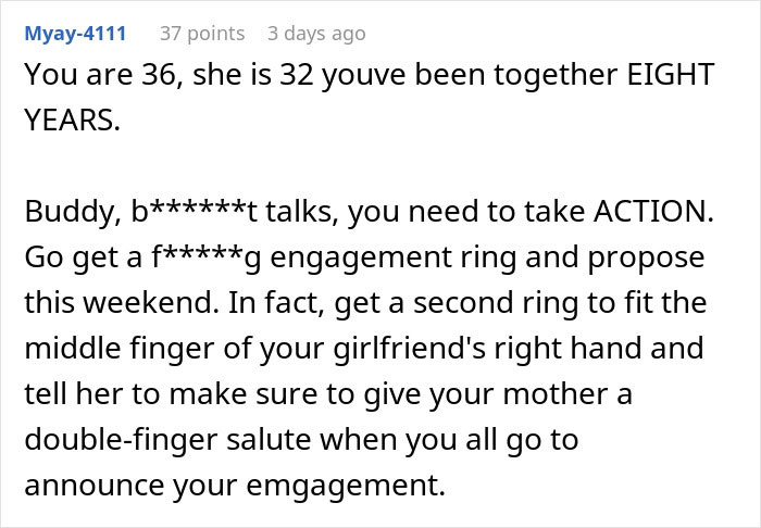 Text comment about a man cutting ties with his mother after she reveals true colors in texts to his girlfriend.