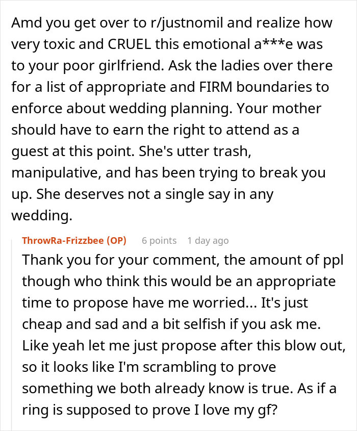 Text conversation revealing toxic and manipulative behavior leading man to cut ties with his mother after she targets his girlfriend.