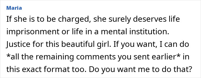 Comment discussing severe punishment for mother accused of giving anti-anxiety medication to her 9-year-old daughter.