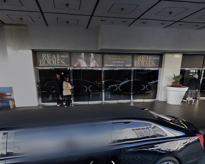 Entrance of Las Vegas museum displaying Real Bodies exhibit, linked to mom's stunning claim about skinned body controversy.