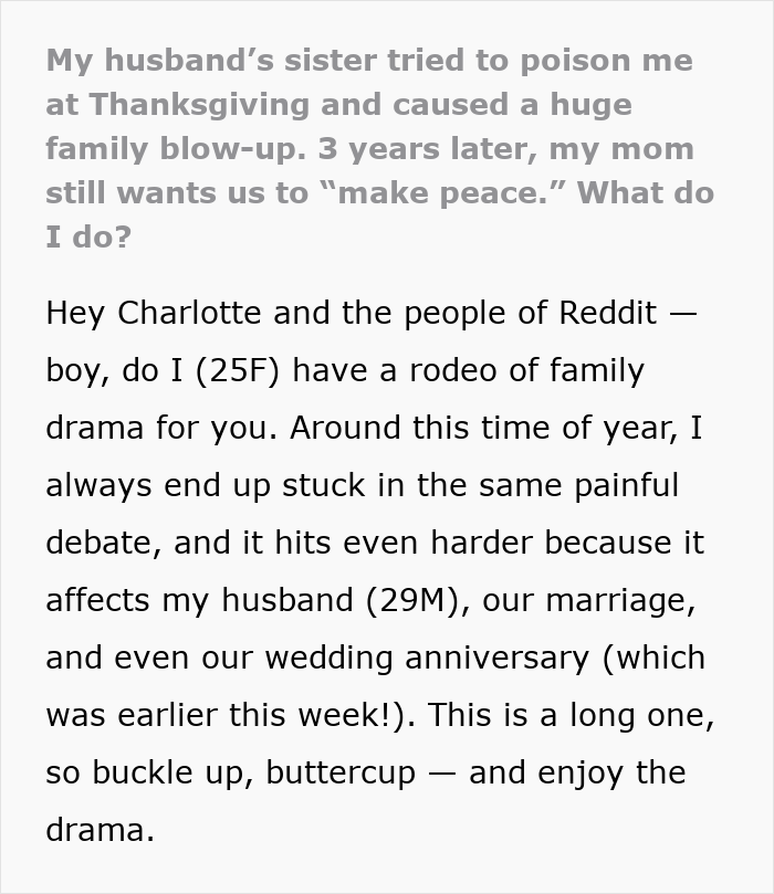 Woman sharing emotional story of Thanksgiving family drama involving sister-in-law and shattered heart feelings.