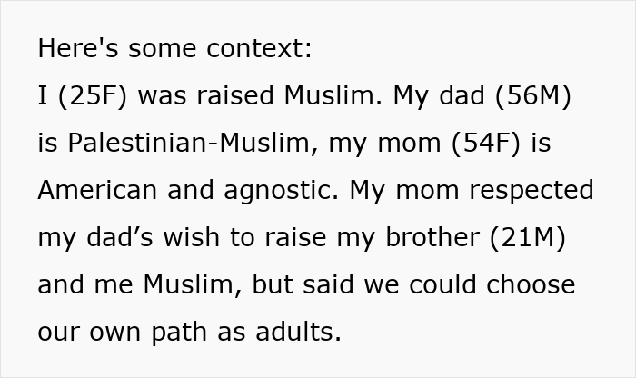Text excerpt explaining a woman&rsquo;s Muslim upbringing and family background in context of Thanksgiving SIL thoughts.