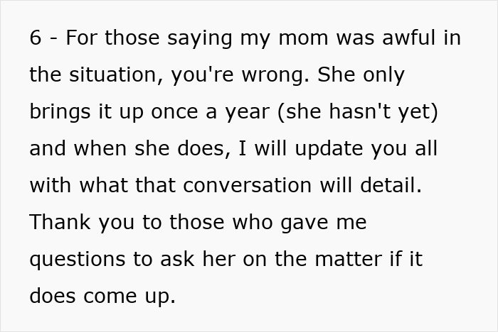 Text excerpt from a woman sharing her experience about what her sister-in-law thinks of her on Thanksgiving.