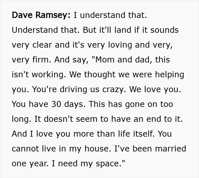 Text excerpt from a Dave Ramsey radio show featuring a newlywed making a desperate call for space and boundaries.