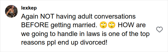 Comment about handling in laws and adult conversations before marriage in a newlywed radio show call.