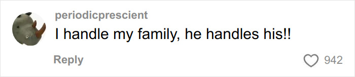 Screenshot of a social media comment expressing contrast in family and personal handling shared under a newlywed radio show post.