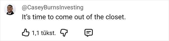 Screenshot of a tweet mentioning coming out of the closet, relating to a newlywed&rsquo;s desperate call to a radio show.