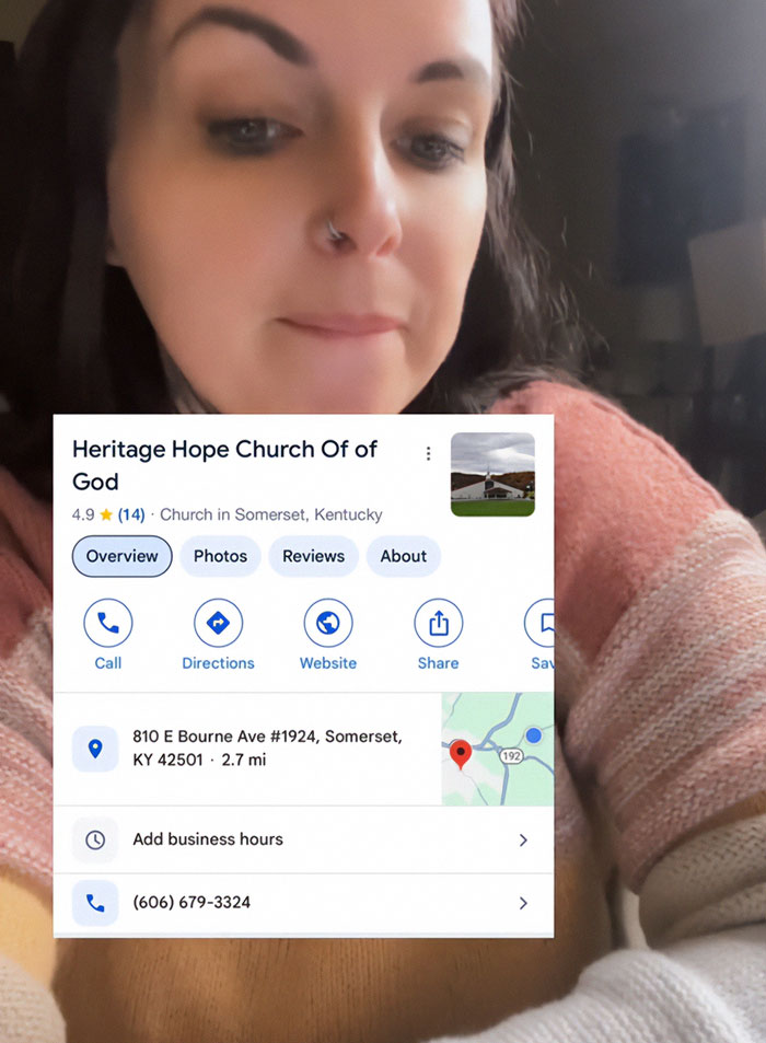 Woman conducting social experiment with US megachurches shown with Heritage Hope Church Google listing in background Woman conducting social experiment with US megachurches shown with Heritage Hope Church Google listing in background