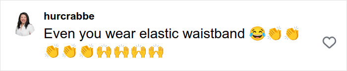Comment on social media post showing admiration with emojis related to elastic waistband, highlighting casual tone about Paulina Porizkova's unfiltered underwear photos. Comment on social media post showing admiration with emojis related to elastic waistband, highlighting casual tone about Paulina Porizkova's unfiltered underwear photos.