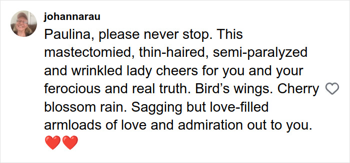 Comment praising Paulina Porizkova's unfiltered underwear photos, celebrating her perfect imperfections and real truth. Comment praising Paulina Porizkova's unfiltered underwear photos, celebrating her perfect imperfections and real truth.