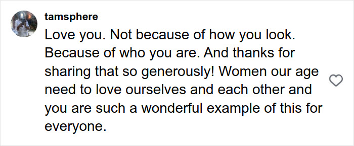 Comment praising Paulina Porizkova for embracing perfect imperfections and inspiring self-love in women her age. Comment praising Paulina Porizkova for embracing perfect imperfections and inspiring self-love in women her age.