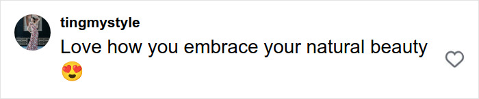 Comment praising natural beauty on a social media post featuring Paulina Porizkova embracing her perfect imperfections. Comment praising natural beauty on a social media post featuring Paulina Porizkova embracing her perfect imperfections.