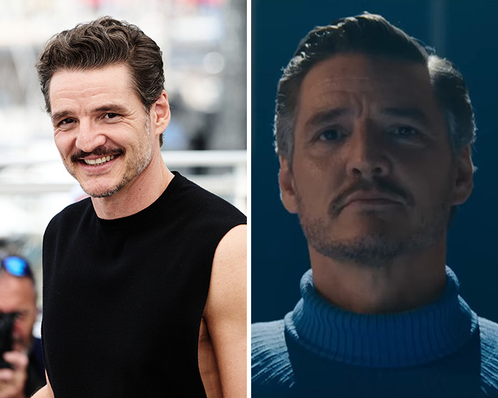 Actor standing in a blue turtleneck with a serious expression, representing celebrities who went from loved to canceled.