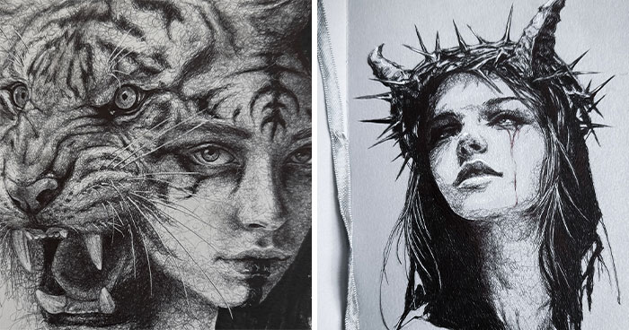 This Las Vegas Artist Blends Horror And Beauty In These Emotional, Unsettling Drawings (35 Pics)
