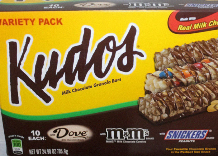 Kudos milk chocolate granola bars variety pack with Dove, M&M's, and Snickers discontinued favorite snack bars.