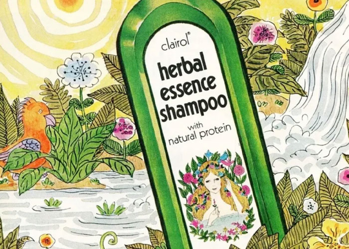 Vintage Clairol Herbal Essence shampoo bottle illustration representing discontinued things and foods people miss.