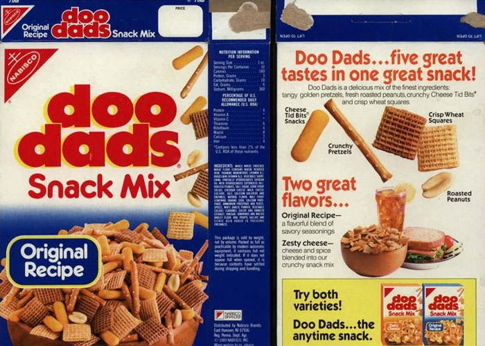 Vintage Doo Dads snack mix packaging featuring discontinued nostalgic snack foods causing upset among fans.
