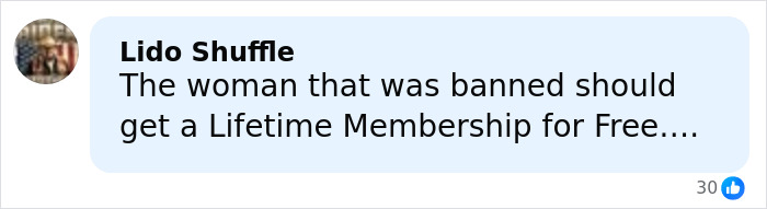 Comment about a trans woman confronted in a gym locker room, calling for free lifetime membership support.