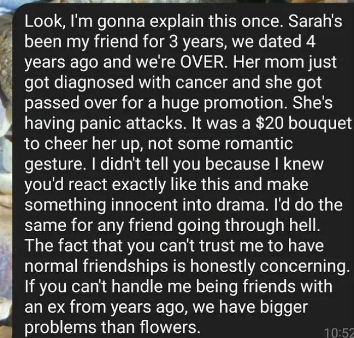 Text message about friendship struggles and emotional reactions, illustrating messy times people seek internet help over therapy.