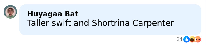 Comment mentioning Taylor Swift and Sabrina Carpenter, related to their friendship and a shoe choice controversy.