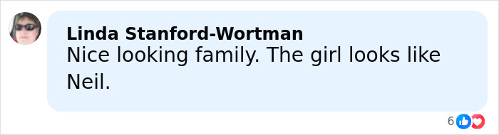 Comment from Linda Stanford-Wortman praising a family, mentioning the girl looks like Neil Patrick Harris.