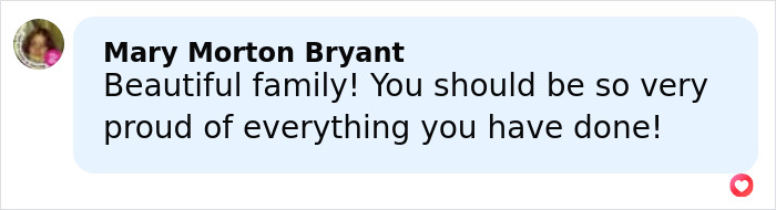 Mary Morton Bryant praising a family for their achievements in a heartfelt supportive comment.